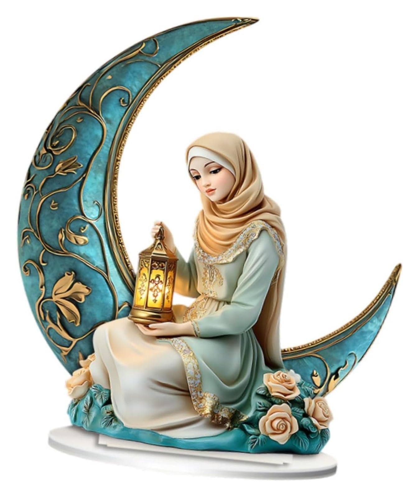 Ptrecniok Ramadan Decorations For Home Table， 2D Eid Moon Ornament, Ramadan Women Decor, Holds Lantern, Creative Flat Acrylic Sign