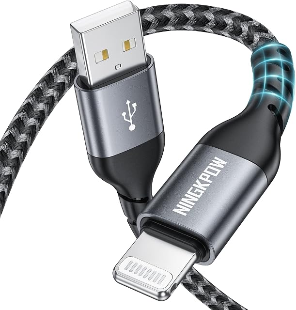 NINGKPOW iPhone Charger Cable 2M, Long iPhone Charger MFi Certified Lightning Cable Braided iPhone Cable Fast Charging Cable Lead for iPhone 14 13 12 11 Pro Max Mini XR XS X 8 7 6 Plus SE Grey