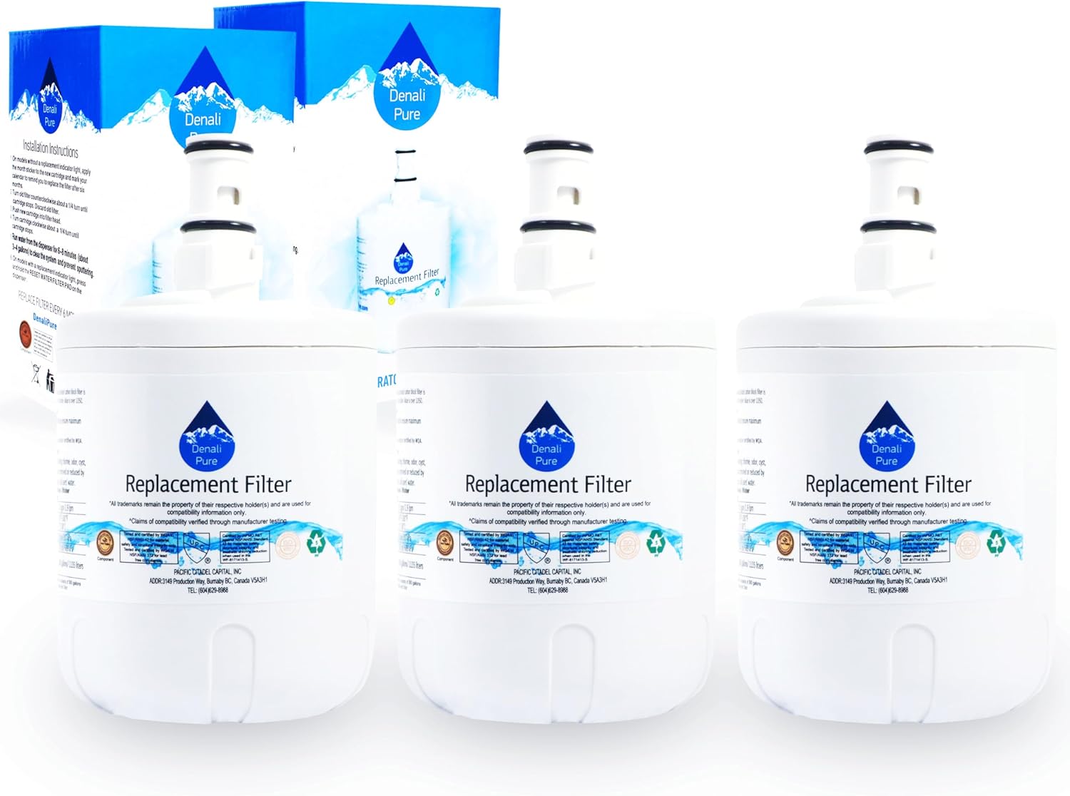 3-Pack Replacement for Roper RS25AFXMQ00 Refrigerator Water Filter - Compatible with Roper 8171413, 8171414 Fridge Water Filter Cartridge