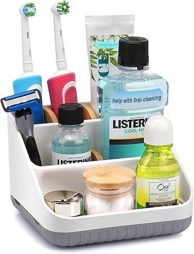 Chintu Soporte para cepillos de dientes de baño para encimera, organizador de cepillos de dientes eléctrico, 6 ranuras, organización de cepillos de