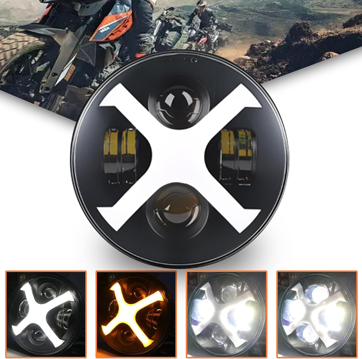 7 inch X Style Motorcycle Headlight White/Amber Motorcycle Headlight, Compatible with Street Glide,Softail Heritage,Road King,Electra Glide