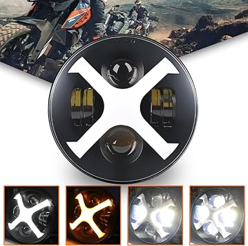 7inch X-Style White/Amber DRL Motorcycle Headlight with Headlight Housing Bucket Mount Brackets Compatible with CB400 CB1300 Vulcan custom XS650 Chopper Cafe Racer Bobbe