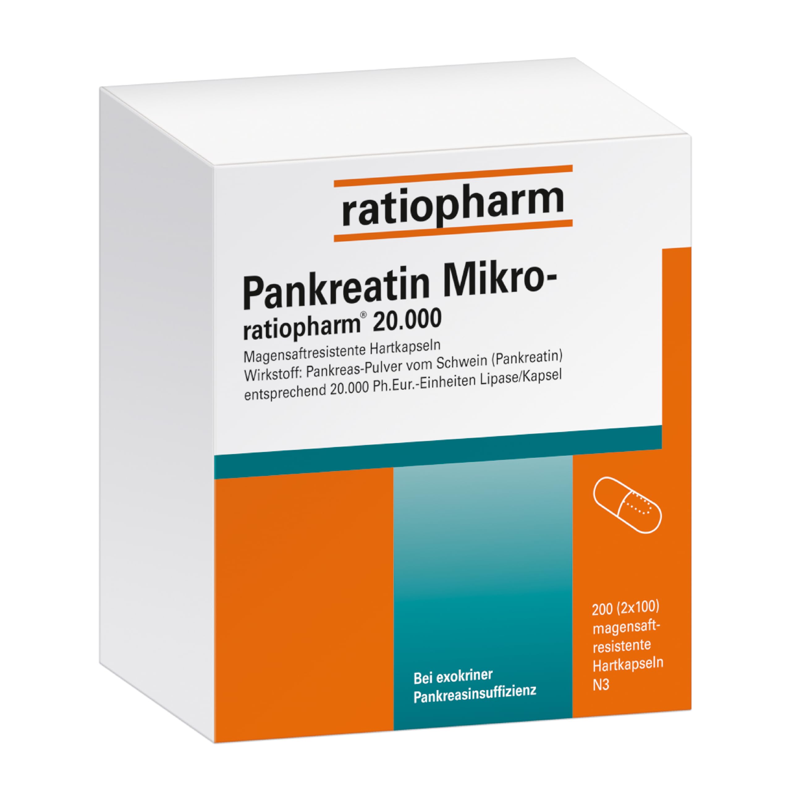 Pankreatin Mikro-ratiopharm 20.000: Unterstützt die Verdauung bei Bauchspeicheldrüsenstörungen, 200 magensaftresistente Hartkapseln