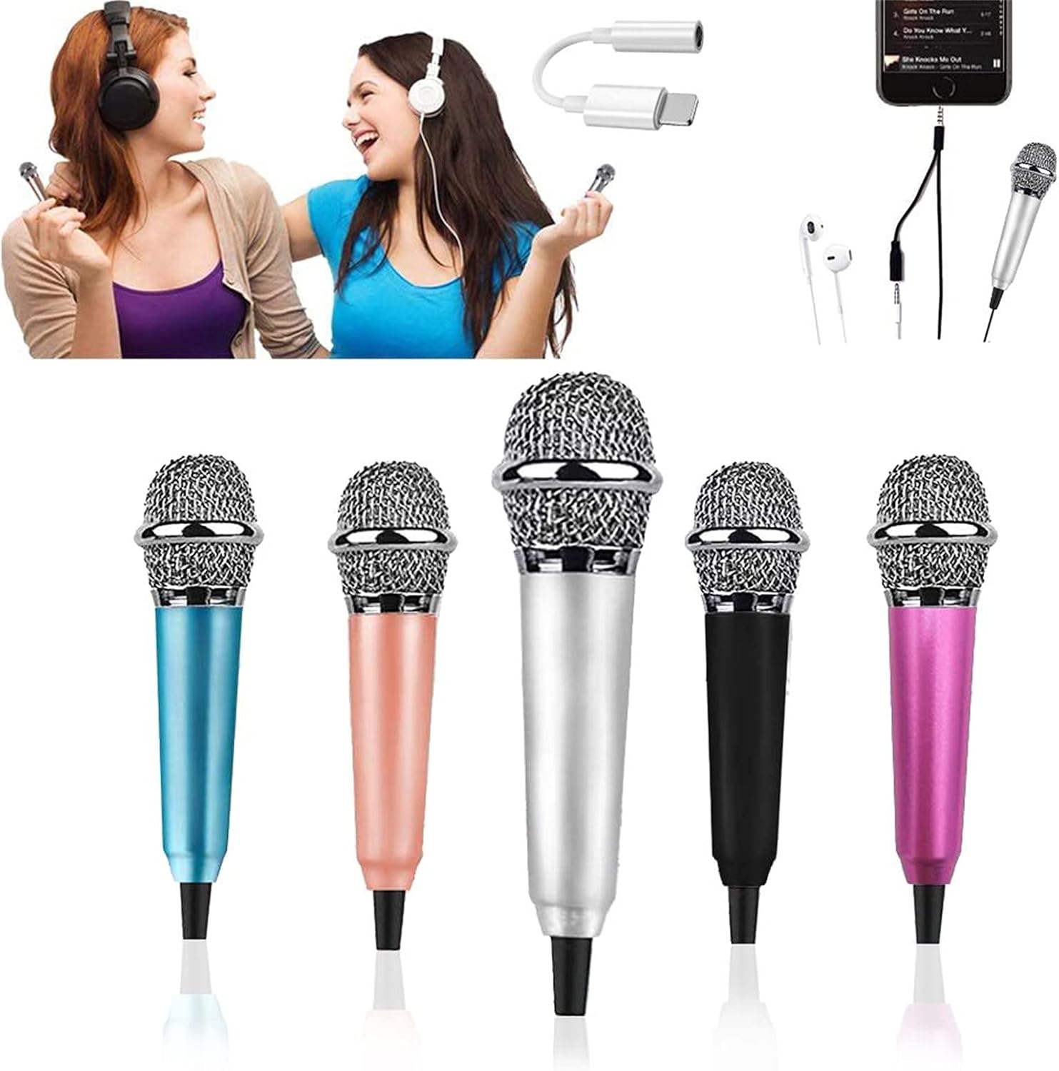 Mini Microphone,Tiny Microphone,Mini Karaoke Microphone for Mobile Phone Laptop Notebook Apple iPhone Sumsung Android (Send Adapter Cable) (Silver)