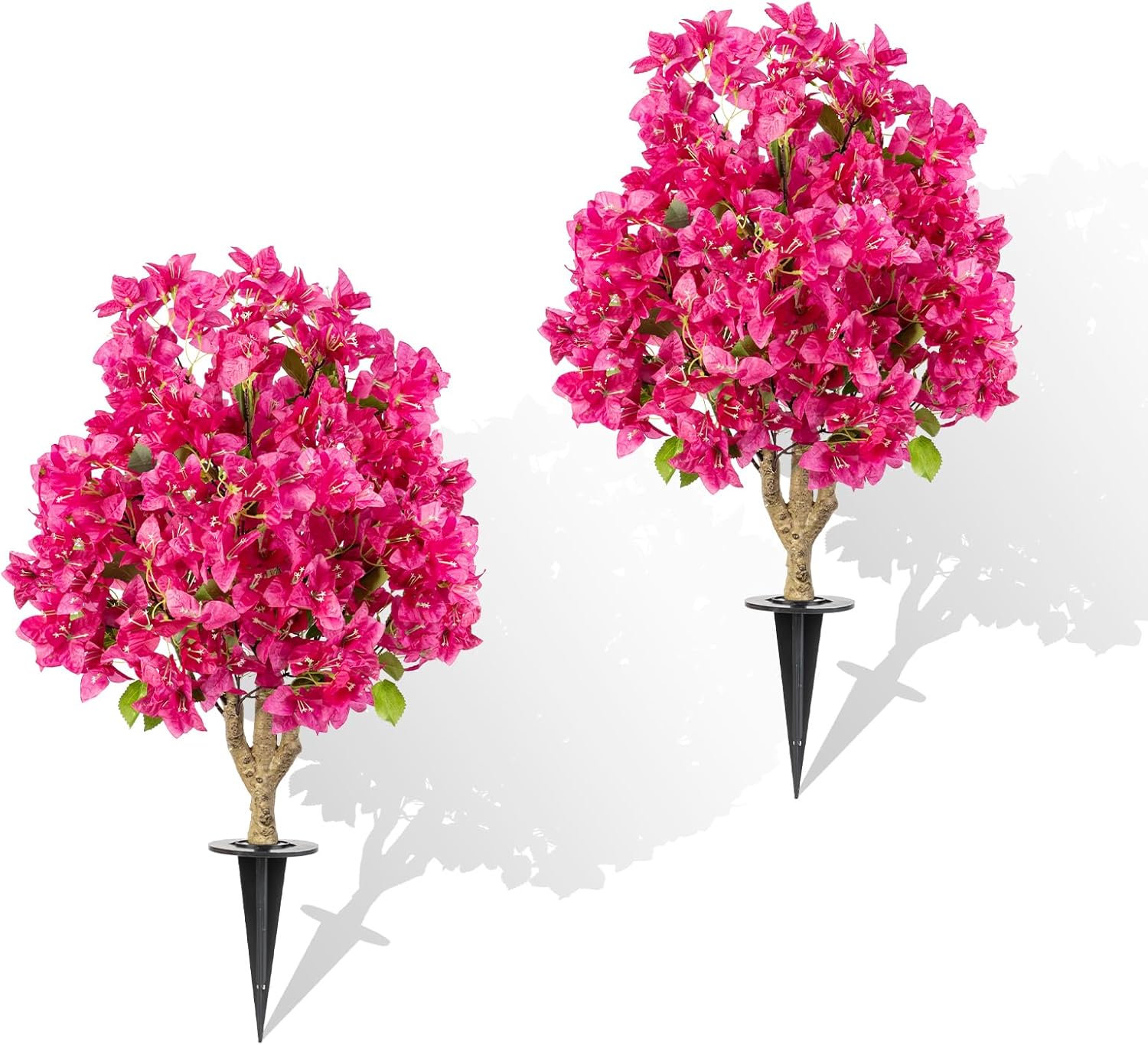 2 Pack Artificial Bougainvillea Topiary Ball with Ground Spike, Fake Silk Flowers Plants Bushes, Faux UV Resistant Shurbs Trees for Outside,Front Porch,Patio,Balcony Decor