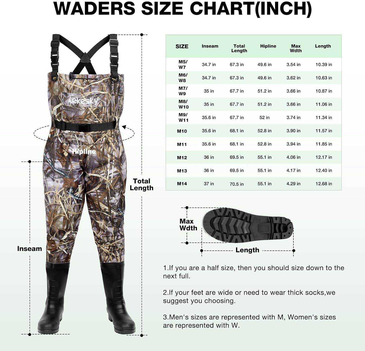 Lekesky Fly Fishing Chest Waders with Boots for Men Women, US Sizes 5–14,2-Ply Nylon/Pvc Waterproof Waders - Image 6