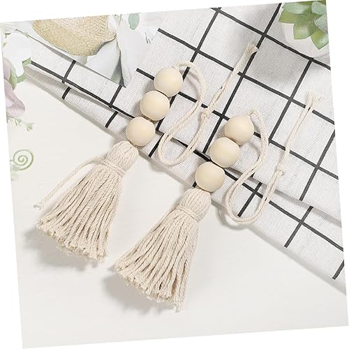 Miniatura 8 de BESPORTBLE 4 piezas de borla de cuentas de madera adornos de línea de algodón natural decoración borla colgante para armario, porche