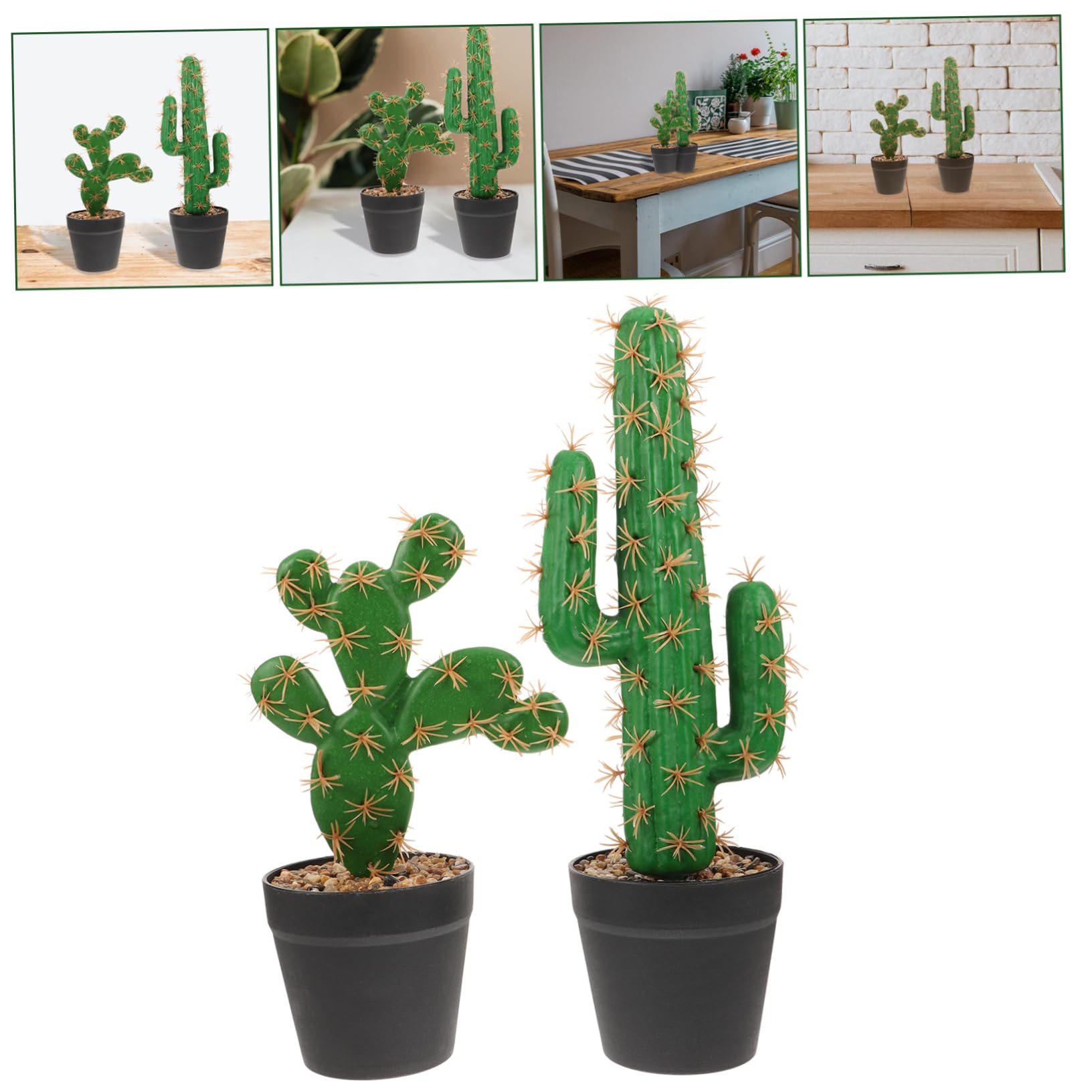 IMIKEYA 2 Pezzi Cactus di Fiori Falsi Mini Cactus Figurine di Cactus Pianta Artificiale Cactus Piccolo Ornamento Bonsai Pianta in Vaso da Tavolo in Plastica