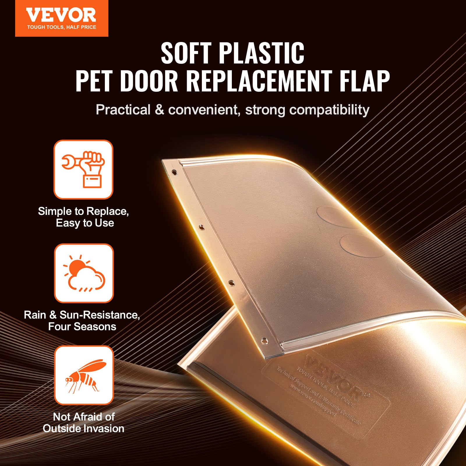 VEVOR Sportello di Ricambio per Porta per Animali Domestici, Compatibile con Porte per Dimensioni 260 x 412 mm, Sportello per Porta Ricambio Ispessito Resistente Intemperie con Striscia Magnetica L