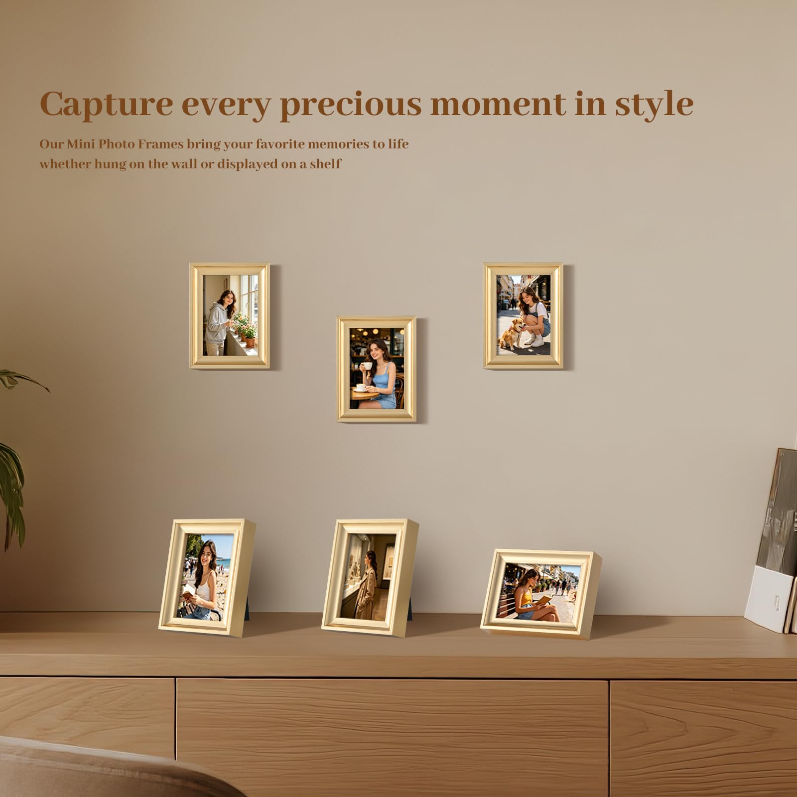 Mini polaroid ramki na zdjęcia zestaw 6 sztuk, małe ramki na zdjęcia ze szkłem HD, dekoracja do domu, biura, pokoju dziecięcego, dekoracja na ścianę, złote