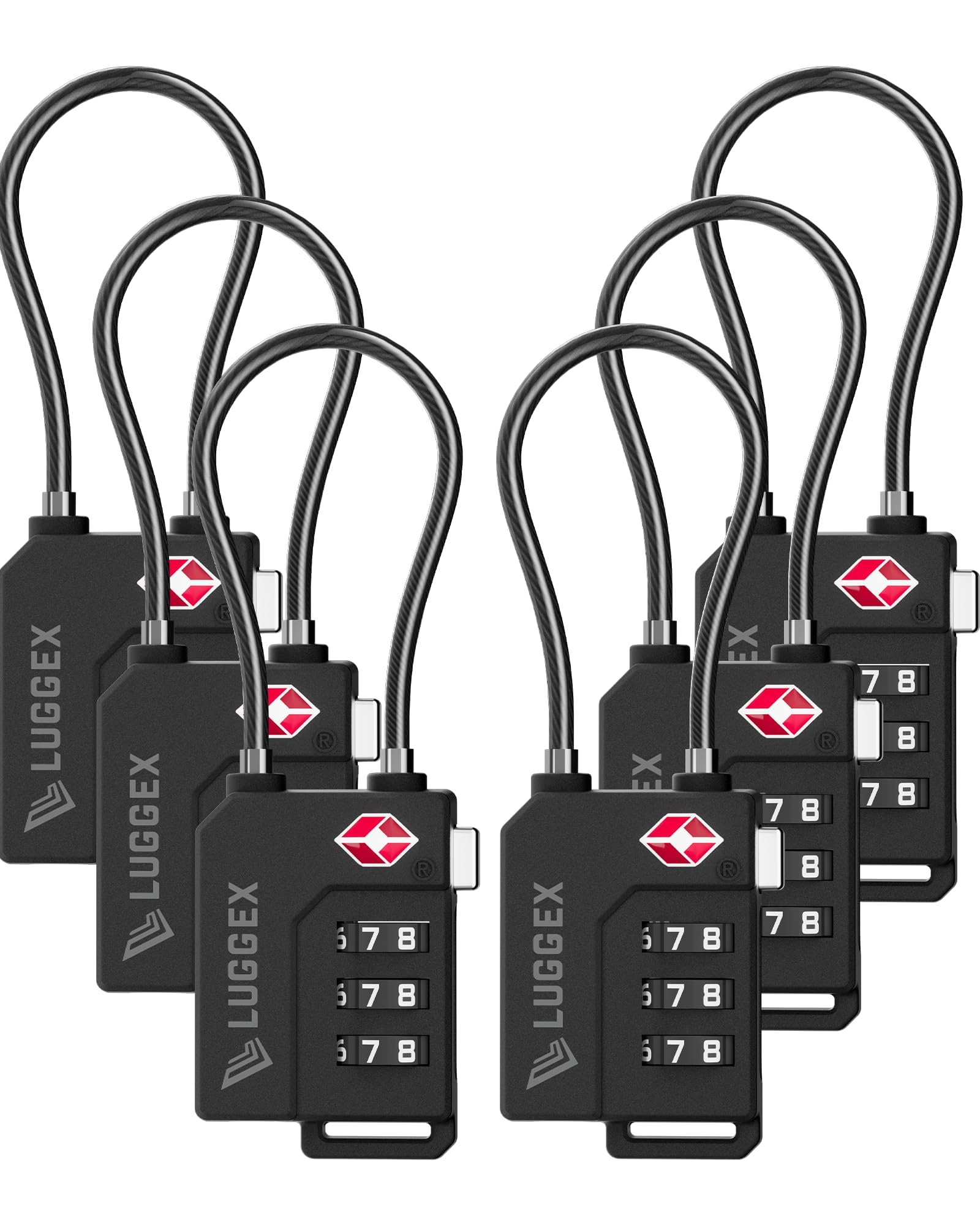LUGGEX Suitcase Locks, Luggage Locks, TSA Approved Luggage Locks, Gift Box, Ease of Use & Durable(Black,6 Pack)