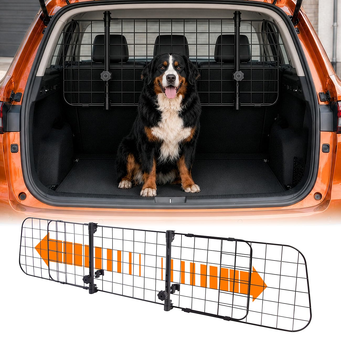 Lescars Hundegitter: Universal Kofferraum-Trenngitter für Hunde, stufenlos verstellbar (Hundegitter Auto Kofferraum, Absperrgitter Hund, Golf)