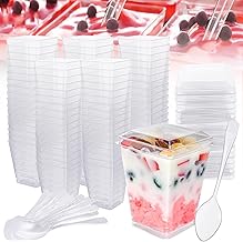 100Pcs Mini Dessert Cups, 150ml/5oz Plastic Dessert Cups with Lids and Spoons, Clear Dessert Appetizer Cup Plastic Reusable Dessert Cup for Serving Desserts, Appetizers, Mousse