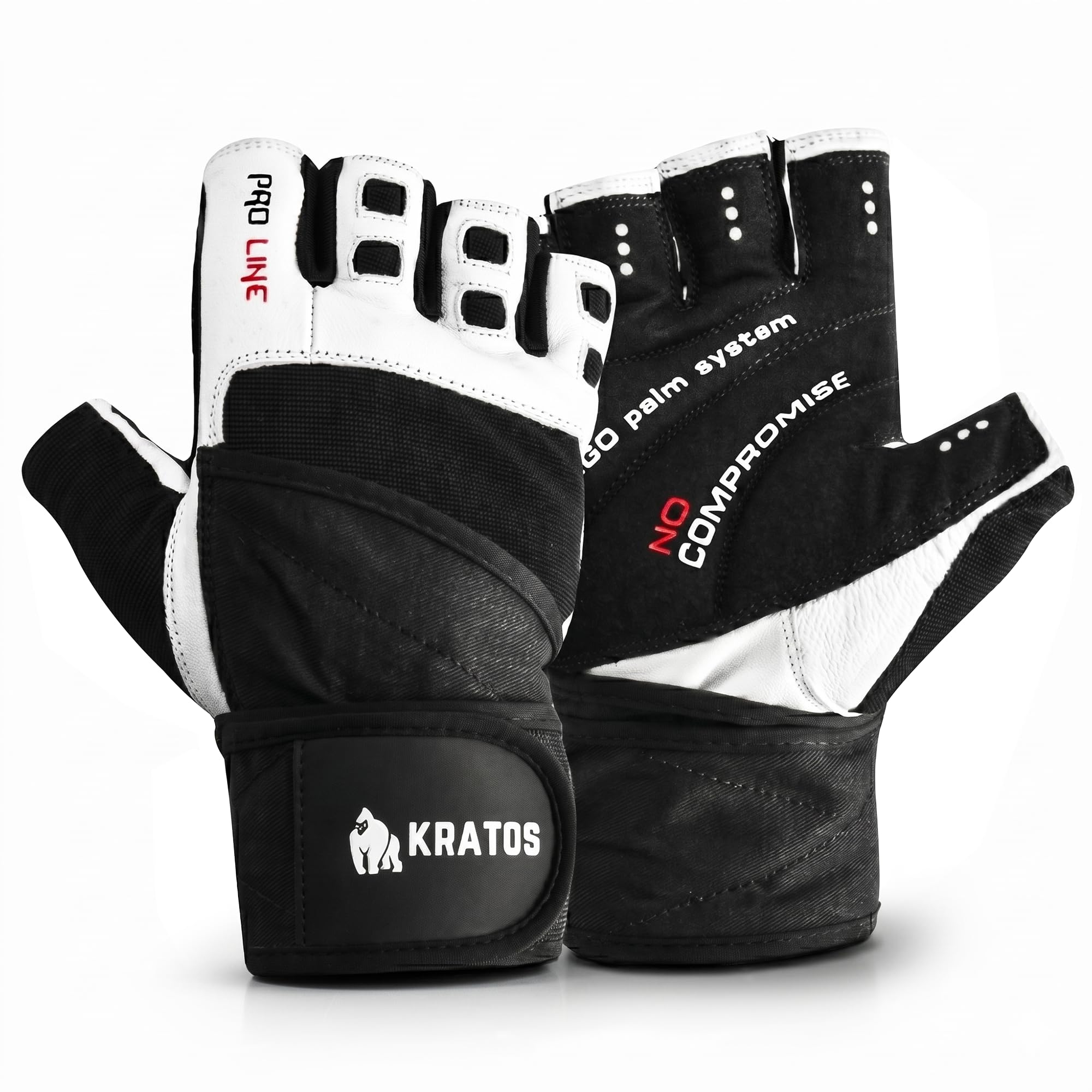 Kratos Weight Lifting Gym Workout Gloves for Crossfit Exercise Fitness Strength Training Hanging Pull ups Bodybuilding Powerlifting Cycling Leather Gloves with Wrist Wrap Support Men & Women