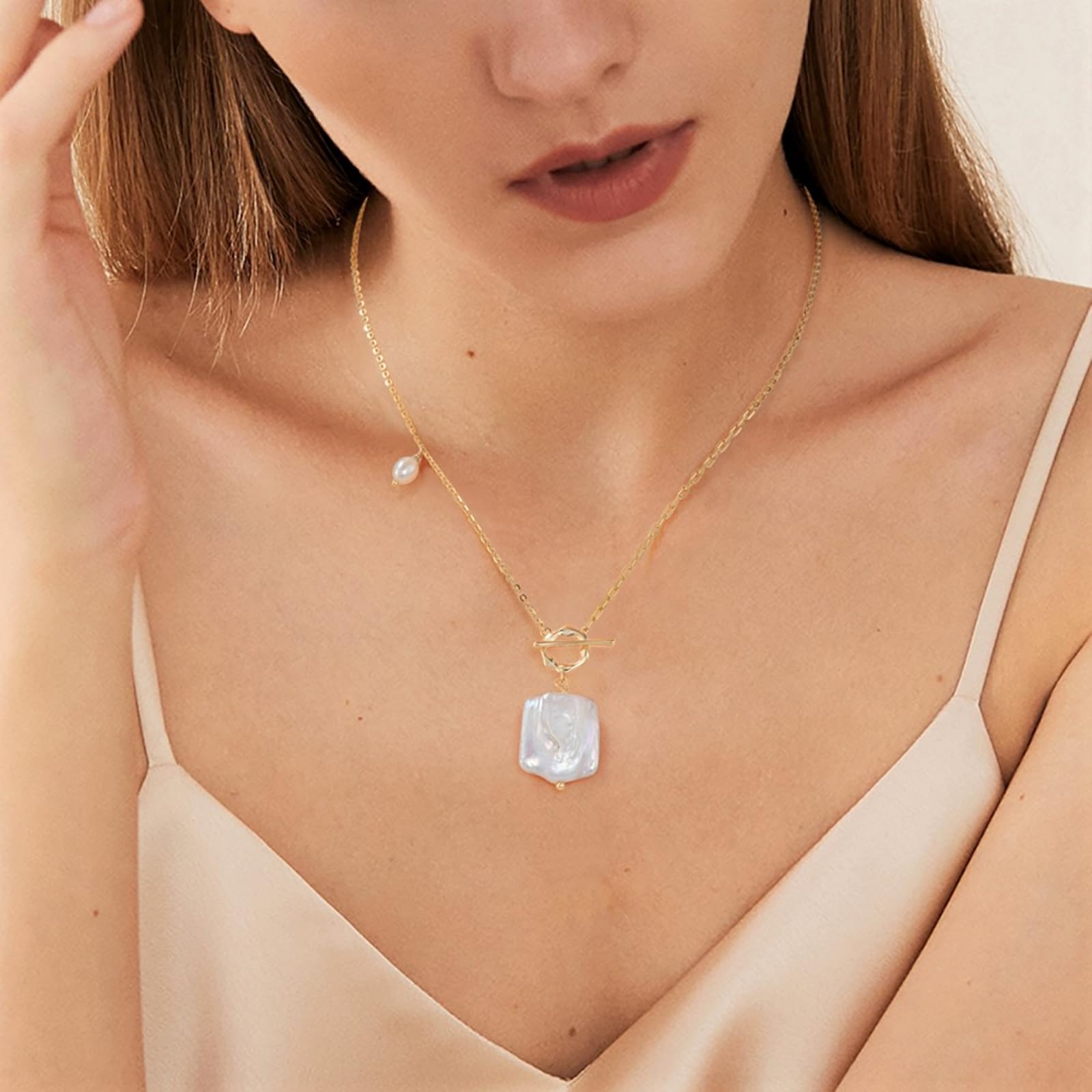 Collana STILE OT da Donna con Perle Coltivate Barocche d'Acqua Dolce, Collana Clavicola in Argento Sterling 925 Placcato in Oro 14k
