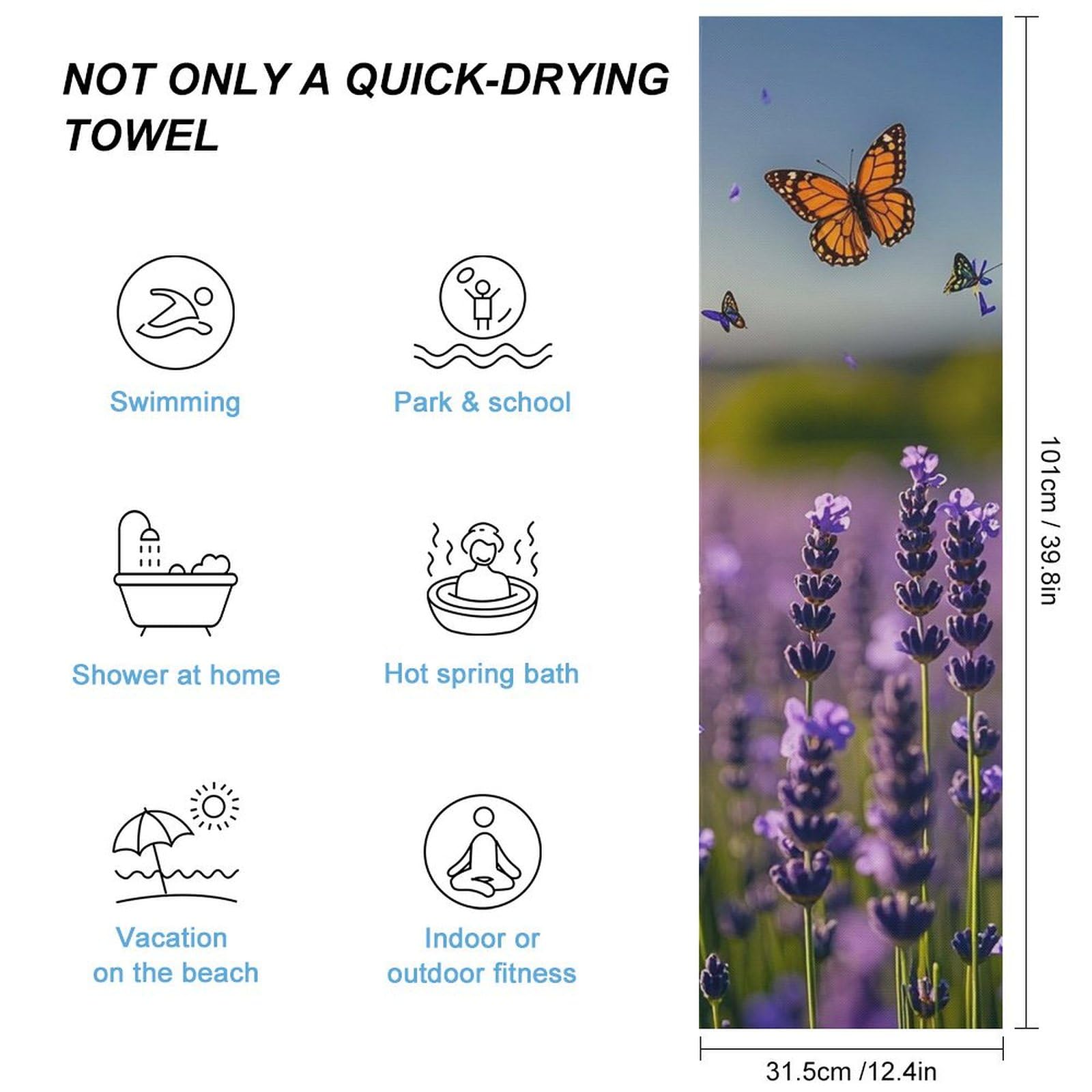 FHESDCW Lavender and Butterflies Towel Quick Dry Ice Towels for Hot Weather Breathable Camping Towels Sweat Super Absorbent Bathroom Towel for Gym Yoga Pilates Exercise