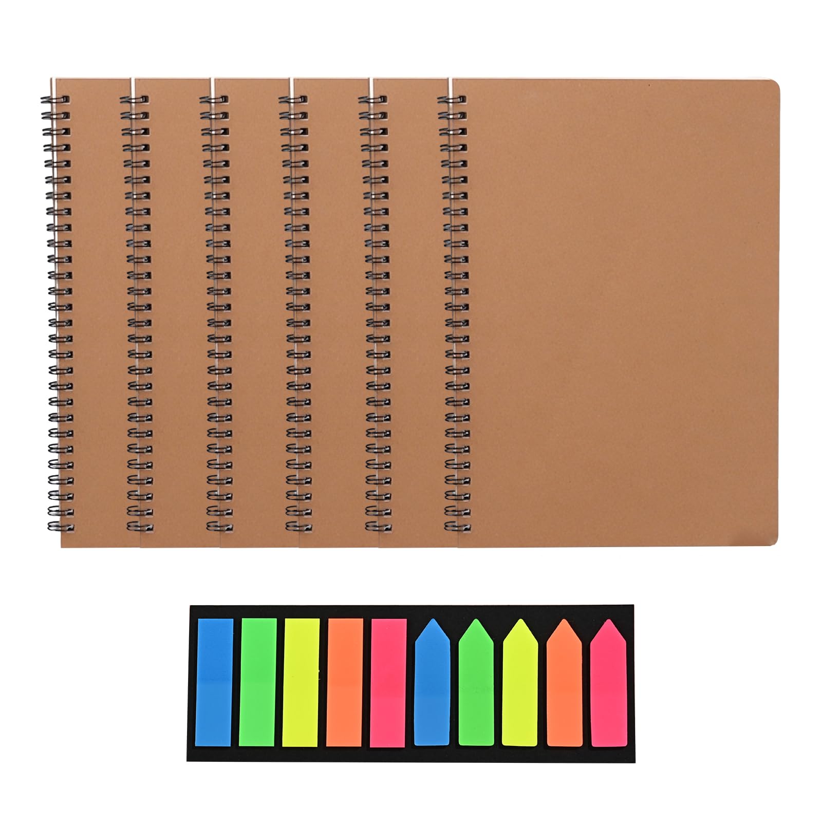 Vrexziy A6 Wirebound Notebook, 6Pcs Shorthand Notebook, A6 Pocket Notebook with 1Pcs Fluorescent Sticky Notes Spiral Small Mini Notepad for School Office Business