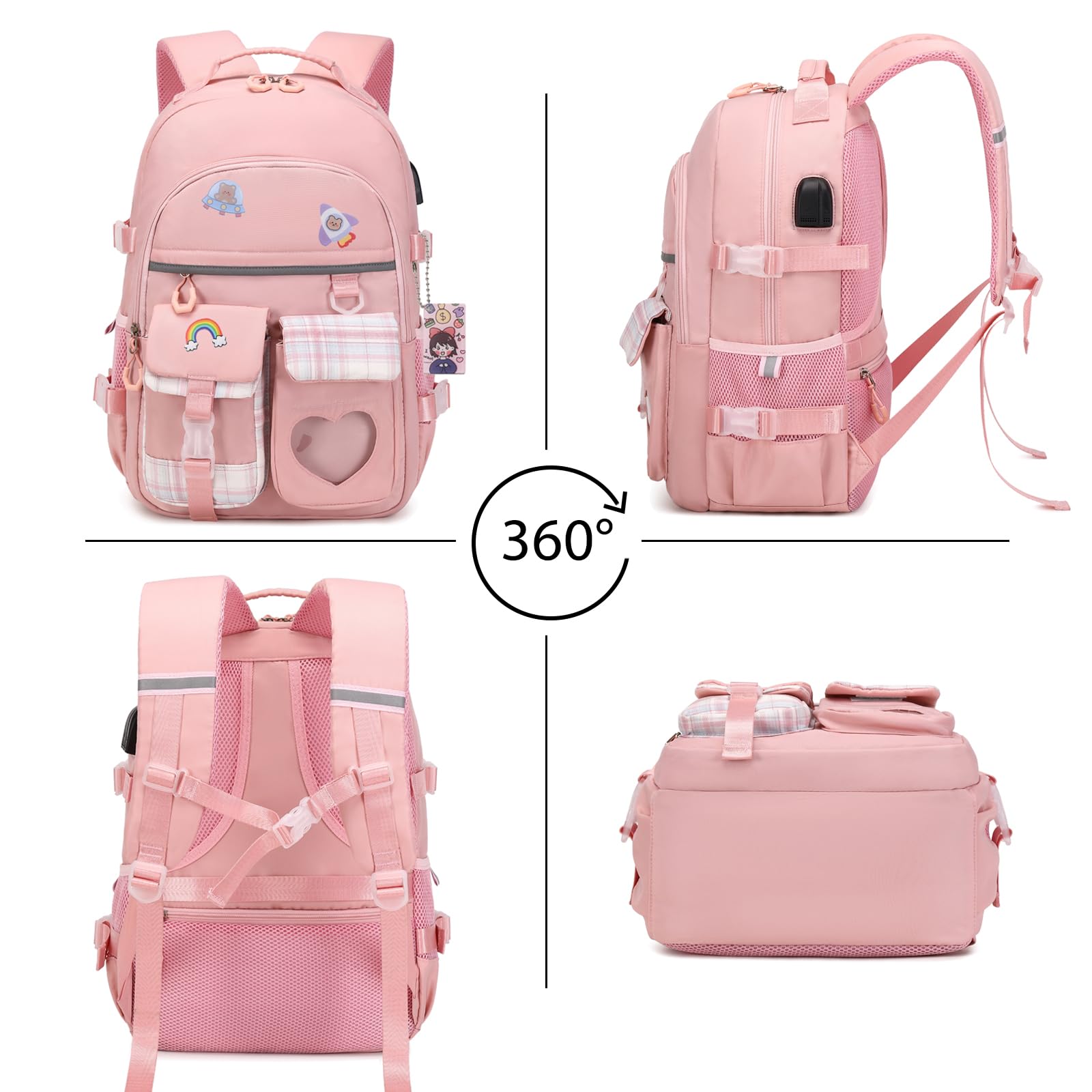 ACESAK Zaino per ragazze - zaini per laptop da 15,7 pollici Borse da scuola per ragazze donne Daypacks - Zaino carino per la scuola elementare e media con borsa per il pranzo