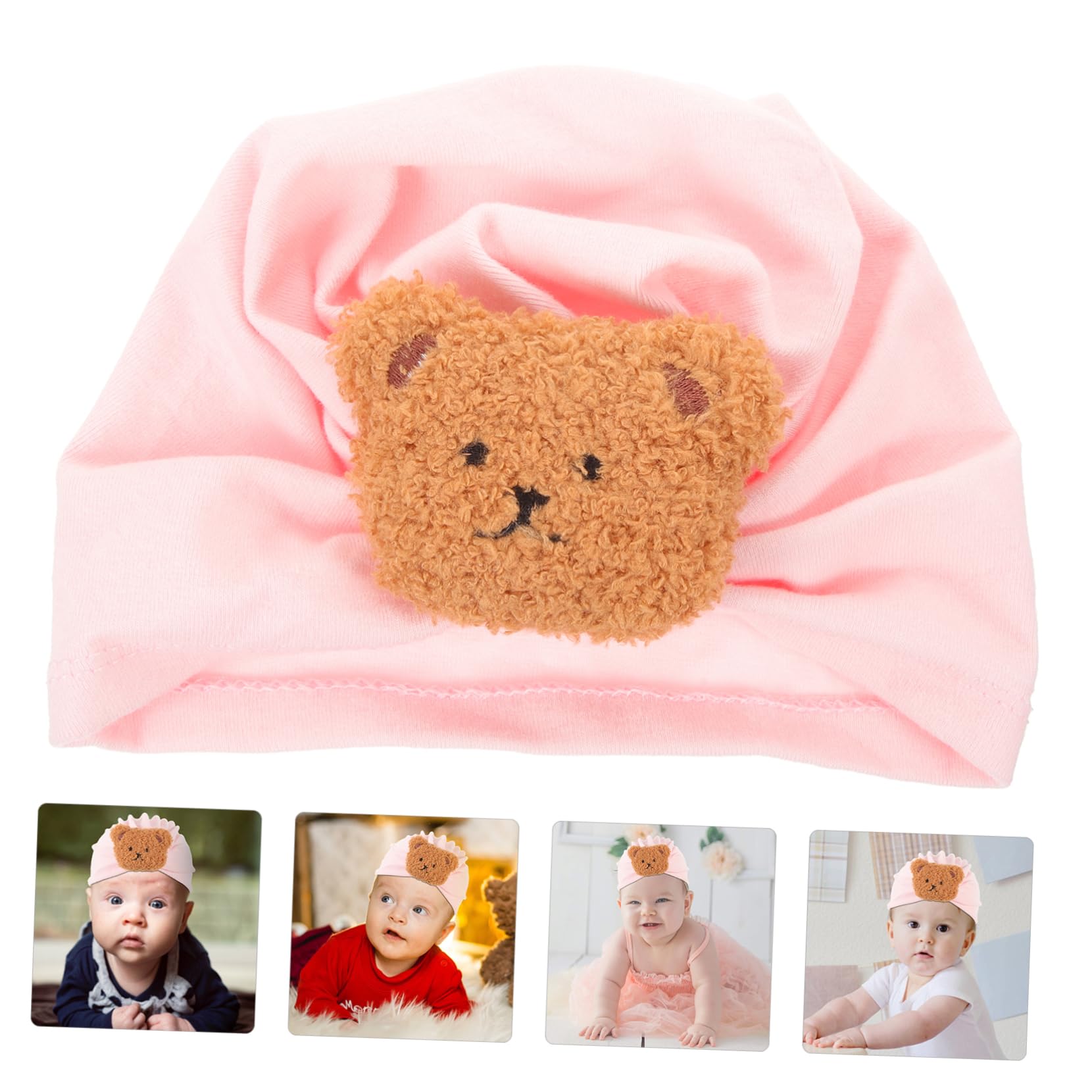 SOIMISS y otoño Gorro de bebé de Estilo Coreano Oso Lindo Gorro de Jersey versátil y Gorro fetal de Llena de algodón para bebé (Rosa Claro) 1 Pieza Gorros