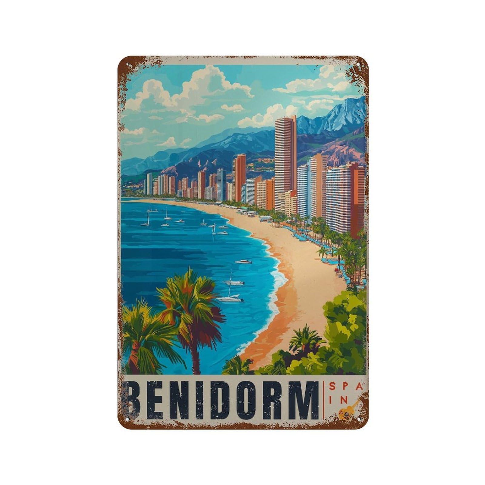 xiaoxiaoshen Benidorm Spain Travel Alicante Wall Decor Art Metal Tin Poster Modern Home Decor Art Home Bar Shop Decorations Vintage Sign 30x20cm