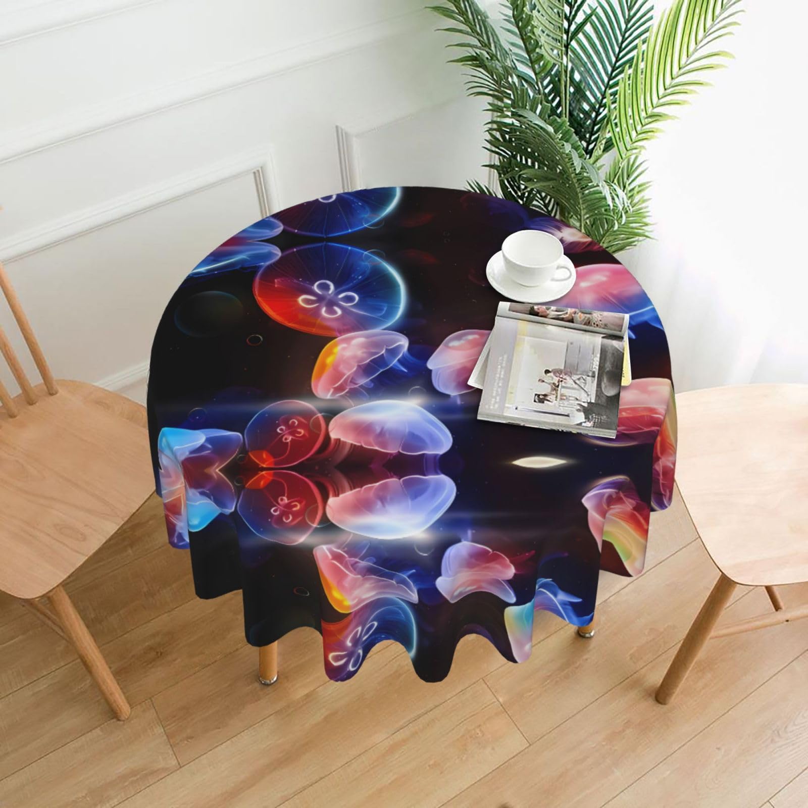 YYHWHJDE Colorful Jellyfish Prints Round Decorative Tablecloth 60in - High-Grade Polyester Throw for Elegant Dining & Festive Gatherings