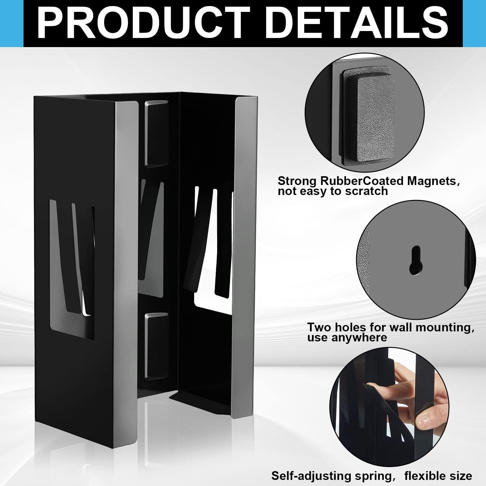 2 soportes magnéticos dispensadores de guantes de montaje en pared de calidad comercial, toallas, toallitas de papel, caja de pañuelos de papel, soporte para cocina, nevera, oficina, talleres, garaje