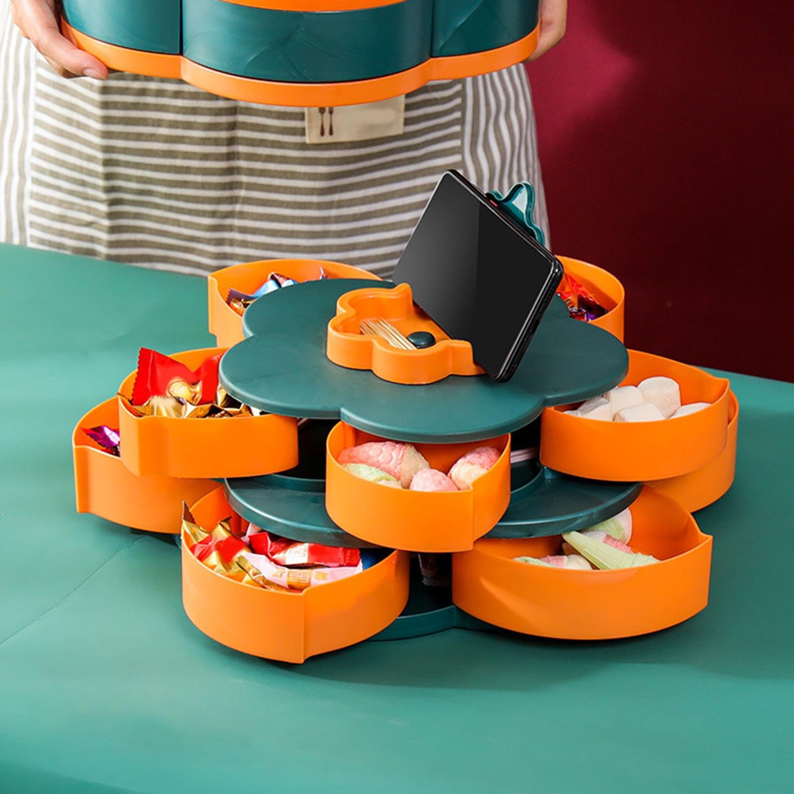 Vassoio per Snack da Festa doppio strato a forma di per caramelle | Vassoio Rotante Porta Snack e per aperitivi salati, frutta secca, salse, feste, picnic in casa