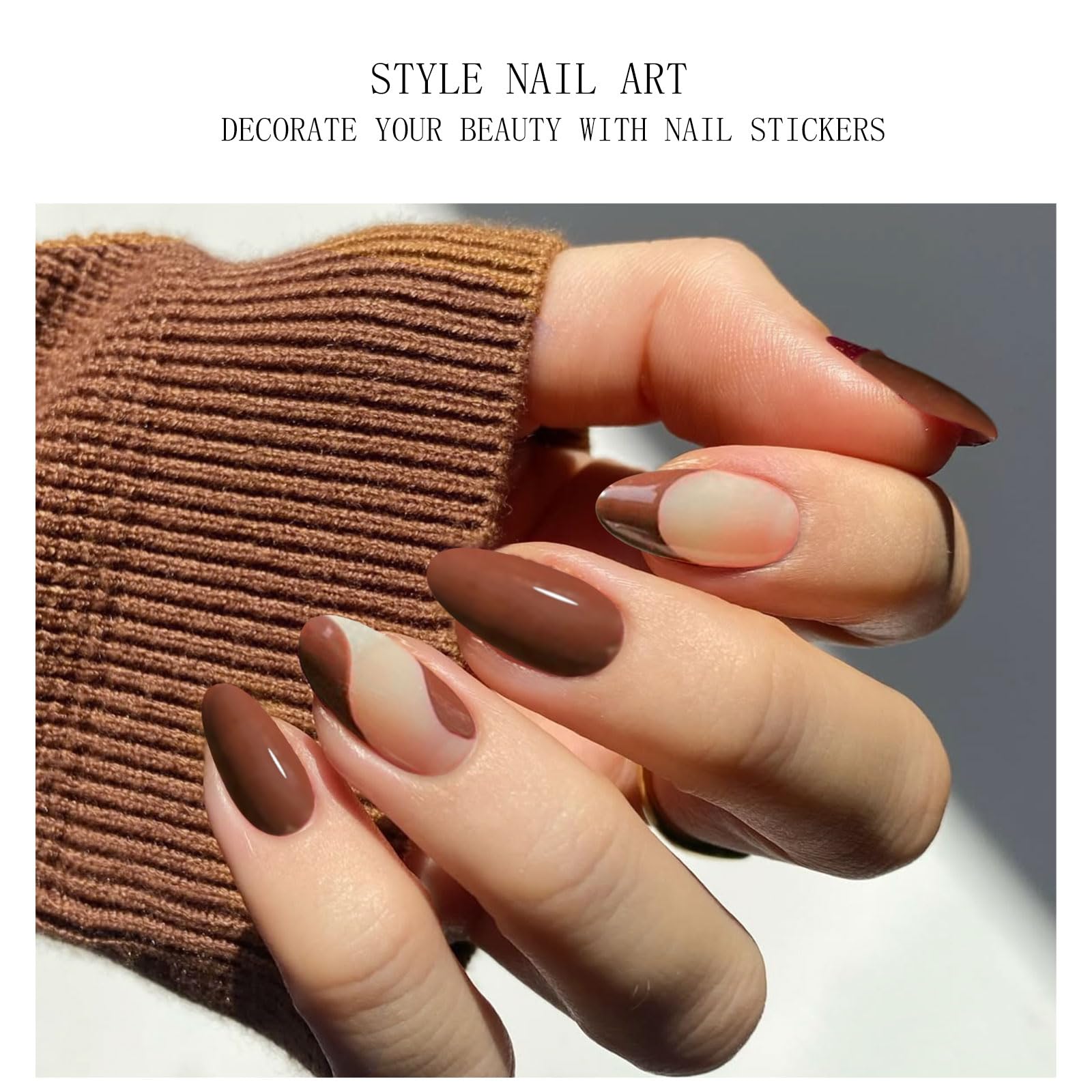JMEOWIO Gel Nail Stickers Red Brown French Tip Semi Cured Gel Nail Strips Wraps UV/LED Nails Art Design Decoration Accessories - Image 3