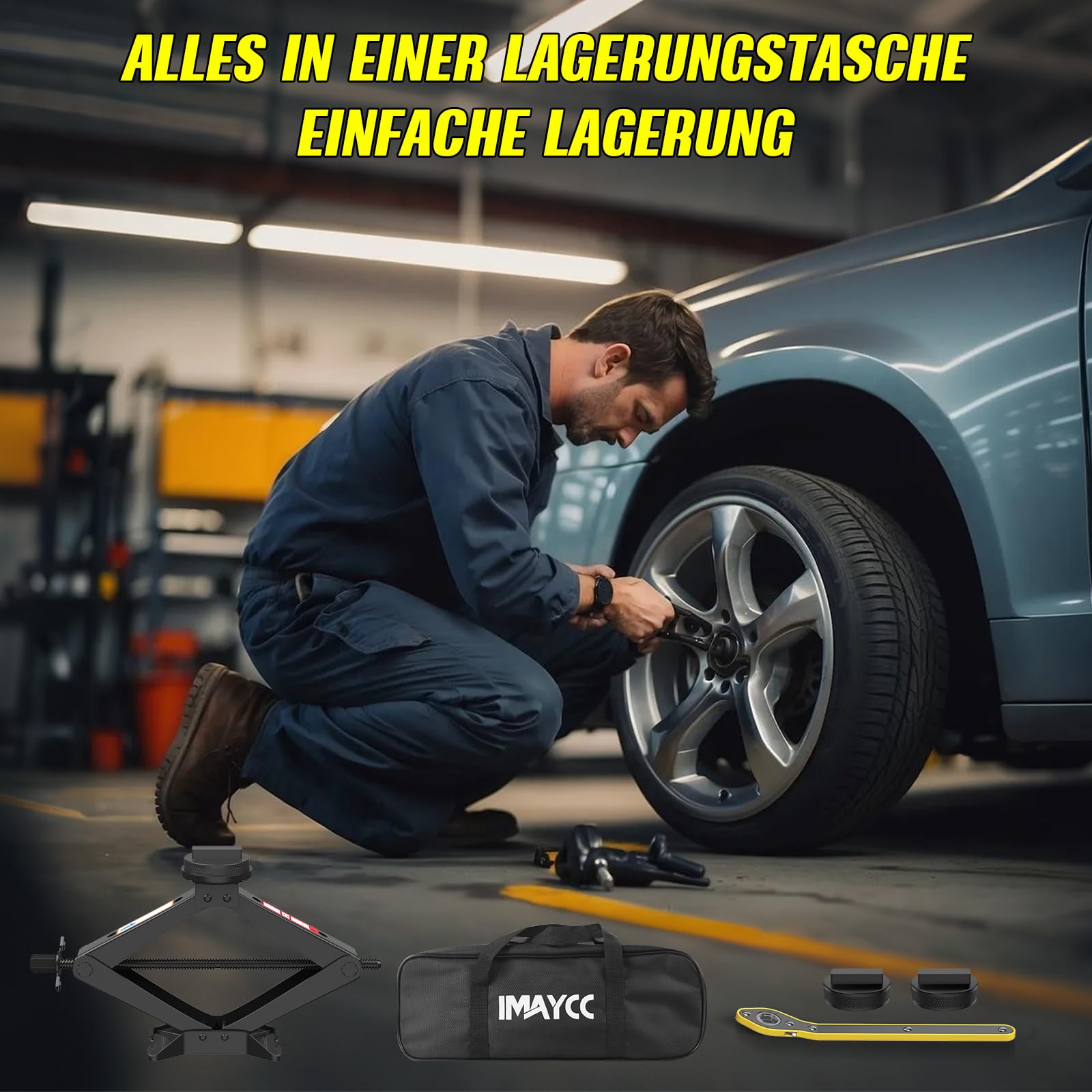 IMAYCC 3T Cric Auto in Acciaio Robuste Per BMW Auto | 2 Tampone In Gomma,Cric a Forbice Anti-graffio Kit Emergenza Auto Per BMW-SUV MPV Sostituzione degli Pneumatici