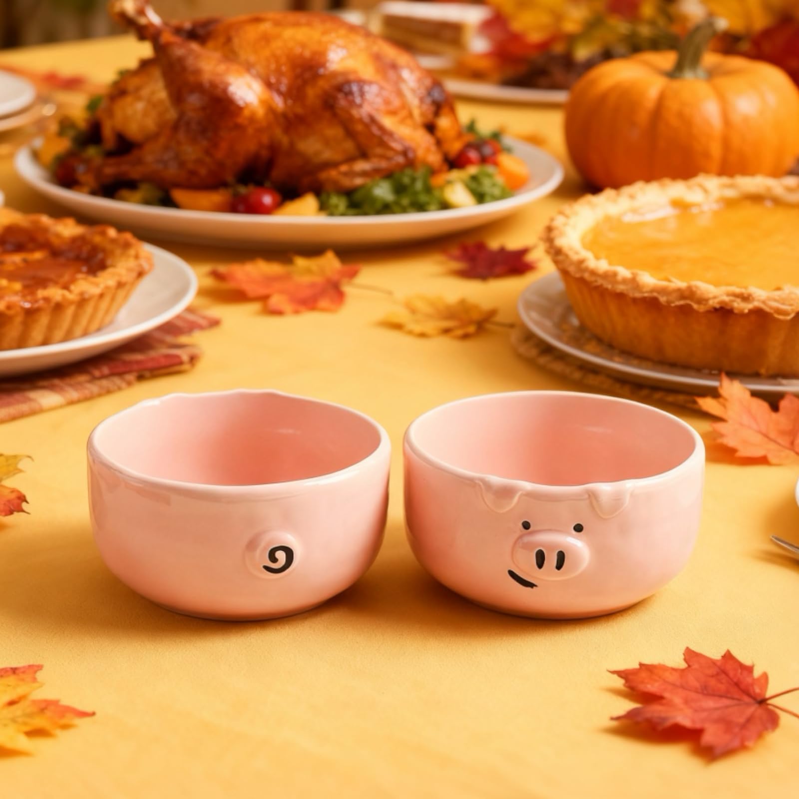 Set mit 3 niedlichen rosa Cartoon-Schweineschalen, 370 ml, kleine Keramikschalen zum Servieren von Snacks, Desserts, Müsli, Suppe