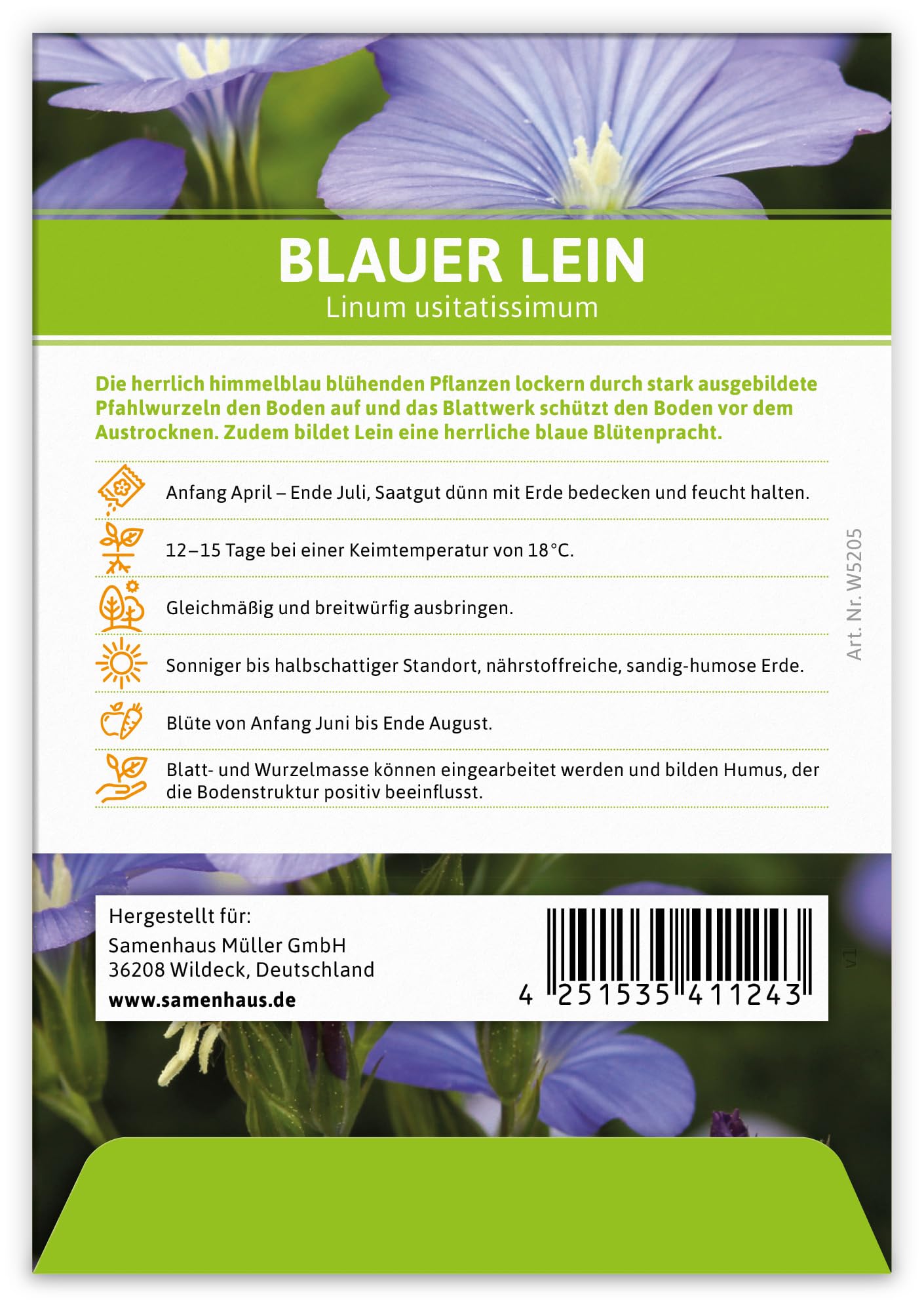 FLORTUS Blauer Lein als Gastgeschenke (100 Stück) | Blumensamen als Dankeschön Geschenke, Mitgebsel & Werbegeschenke | Bienenfreundliches Saatgut