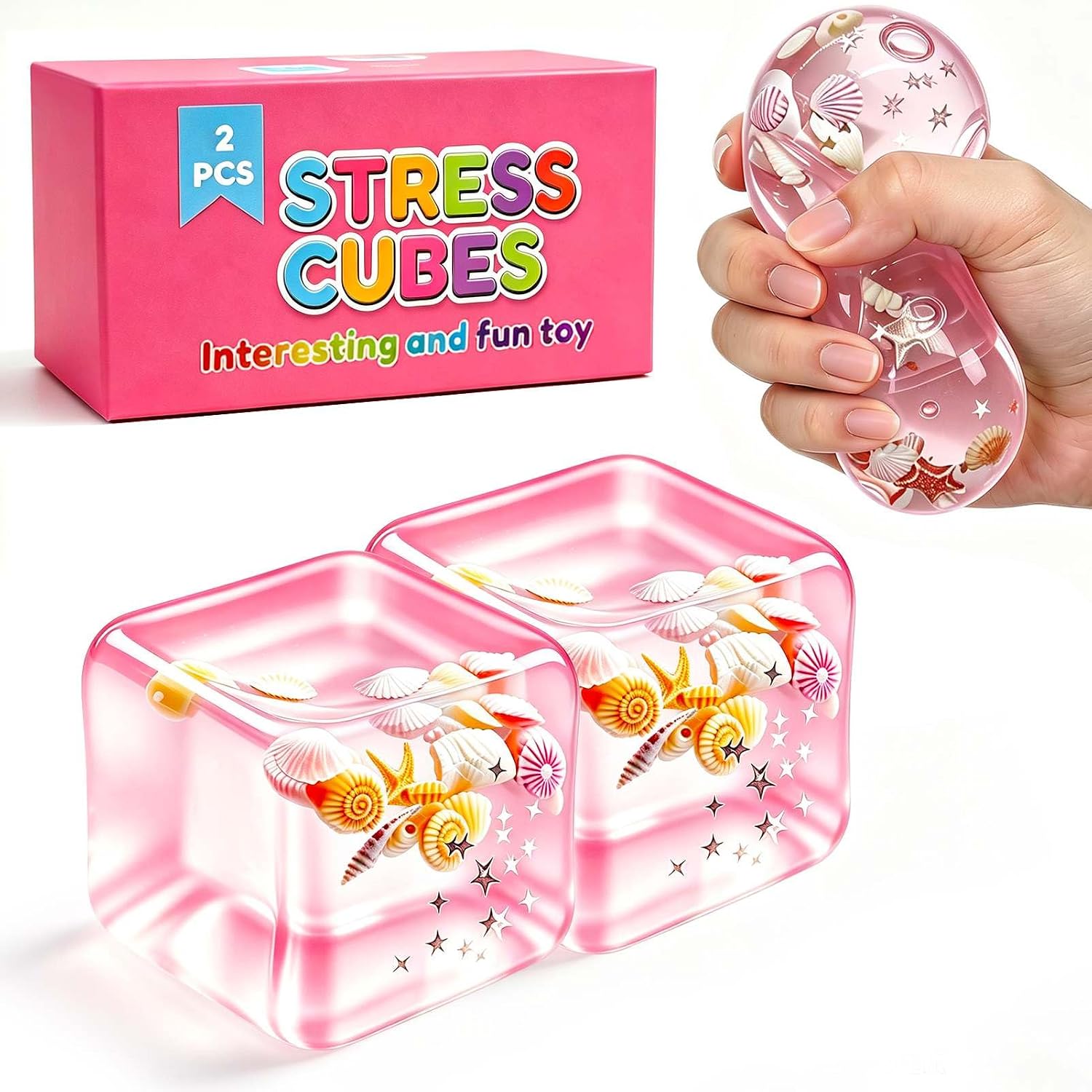 Ice Cube Fidget Squishy Toys - 2 Pack Sensory Squeeze Toy for ADHD, Soft Slow Rising Stress Ball Alternative, Cool Summer Themed Party Favors For Adults, Fun Desk Toy for Anxiety Relief & Hand Therapy