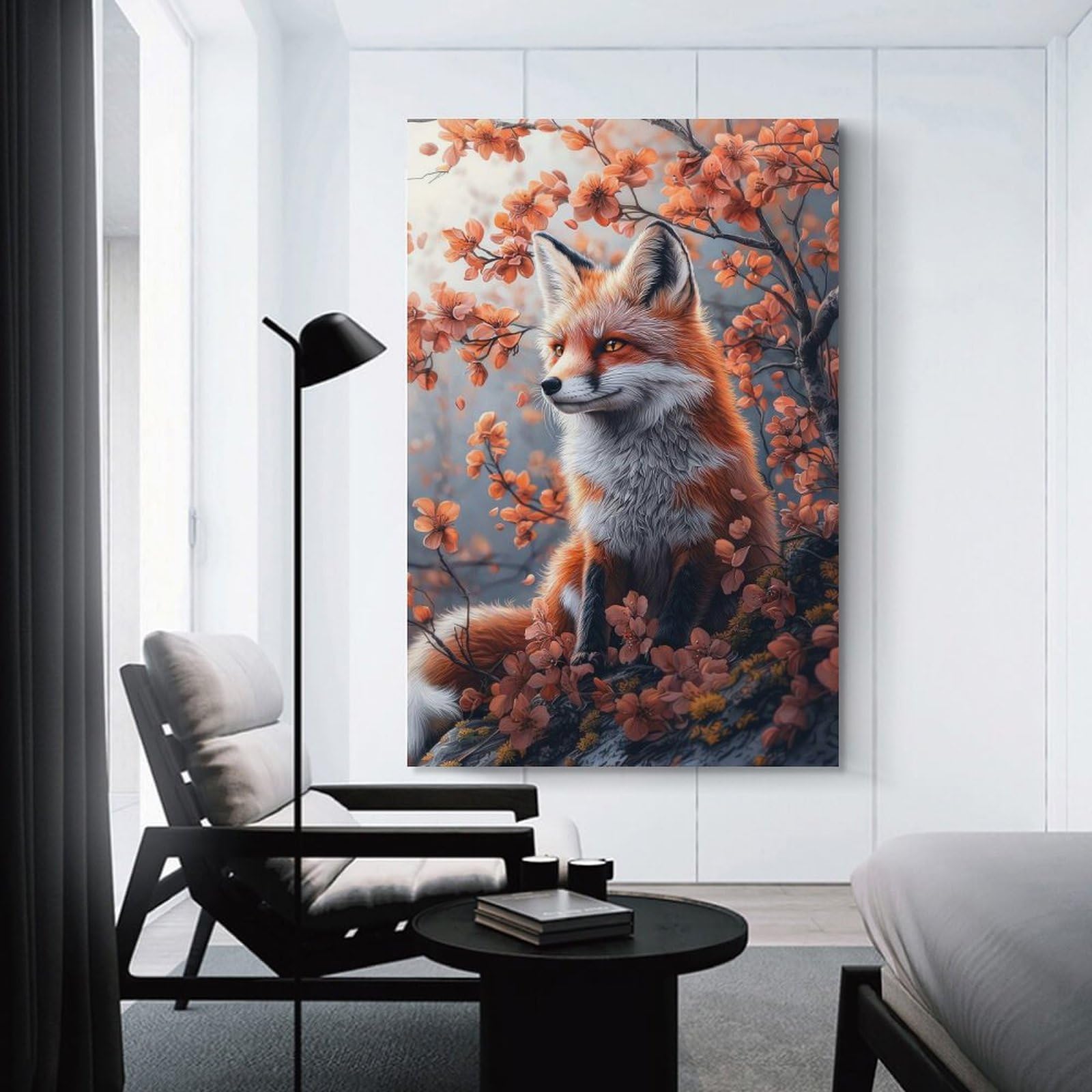 Junmoney Unframe-Style-4 Fox In Blossom Home Decor Wall Art 20X30inch(50X75cm), For Bedroom, Guest Room Or Reading Nook, Decorative Wall Art For Cosy Rooms