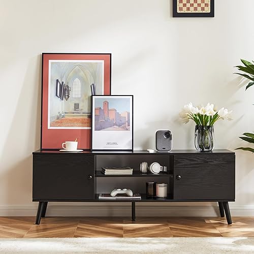 Miniatura 2 de Soporte de TV para TV de 55 pulgadas, centro de entretenimiento con armarios y estante de almacenamiento, mesa consola de TV, mesa de consola