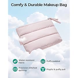 BAGSMART Small Makeup Bag, Puffy Portable Cosmetic Pouch with Charm Zipper, Water-Resistant Travel Organizer for Women (Camel, Small)