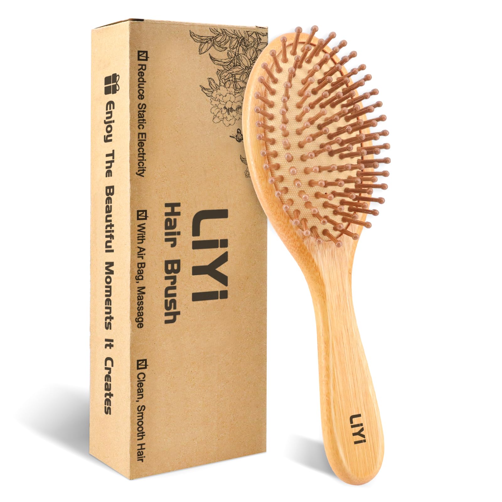 LIYI Bamboo Hair Brush for Hair Growth – Natural Bamboo Bristles Wooden Paddle Brush, Scalp Massage & Detangling for Women, Men & Kids, All Hair Types
