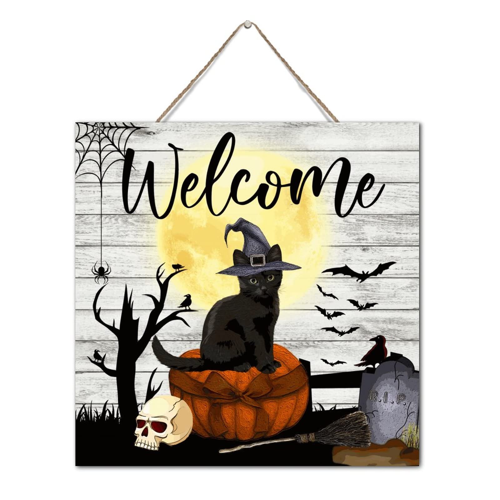 Plaque murale bois chat noir décoration suspendre chambre 30cm