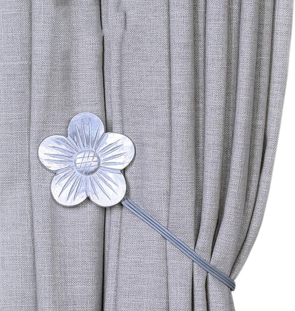 1 Pair Vintage Flower Hand Carved Magnetic Tiebacks Ropes Curtain Drapery Holdbacks Artistic Room Décor for Girls Cafe Bistro (Silver)