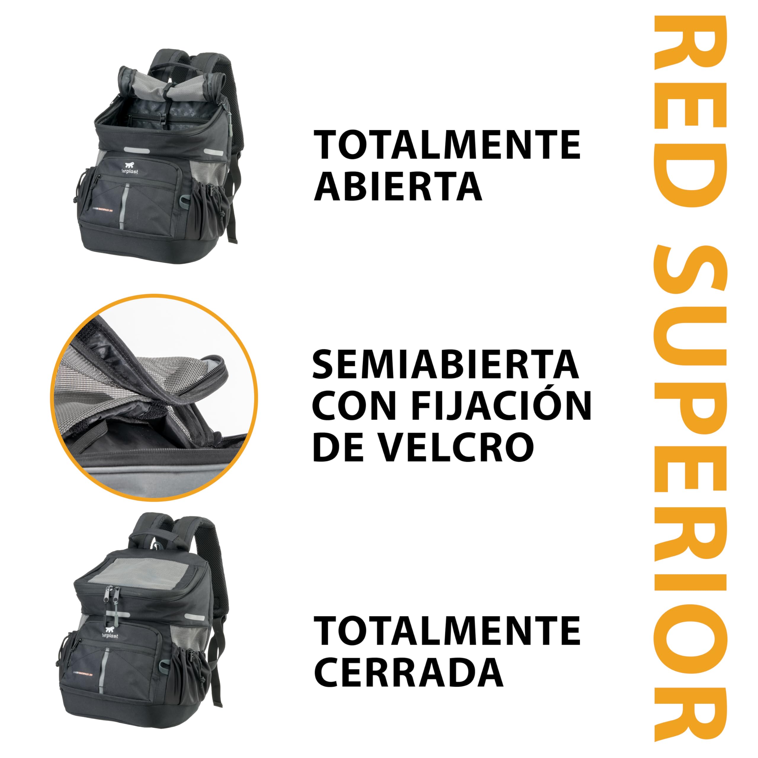 Ferplast Mochila Gato Voyager Backpack, Transportín Gato, Transportin Perro, Mochila, Gatos, Apertura Amplia, Correas Ajustables, Correa de Seguridad, con Cojín, Máx. 10 kg, 29x21x36H, Negro