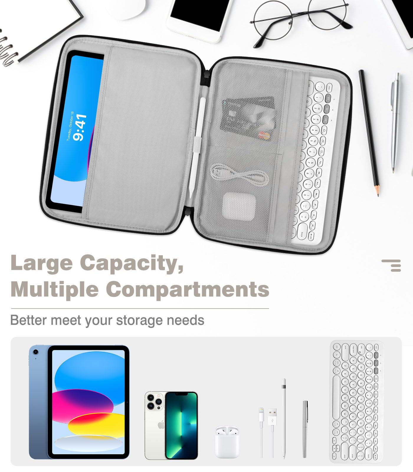 Dadanism 9-11" Custodia Borsa Protettiva per iPad (A16) 11", iPad Air 11" M4/M3, iPad Pro 11" M5/M4, iPad 10a Gen/Air 5 10,9", iPad 9/8/7a Gen 10,2", Galaxy Tab A11+ 11", Tab M11 11", Nero