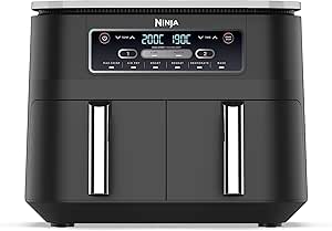 Ninja Foodi Dual Zone Digital Air Fryer, 2 Drawers, 7.6L, 6-in-1, Uses No Oil, Air Fry, Max Crisp, Roast, Bake, Reheat, Dehydrate, Cooks 4-6 Portions, Non-Stick, Dishwasher Safe Baskets, Black AF300UK