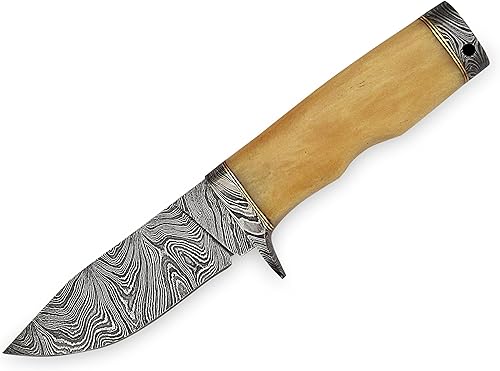 Miniatura 2 de SFG - Cuchillo Bowie de caza de hoja fija de 9 pulgadas, hoja de acero de damasco, mango de hueso de búfalo antideslizante, caza, camping,