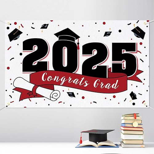 Vista 9 de Decoraciones de fiesta de graduación de felicitaciones 2025 – Clase de 2025 gran cartel colgante de fondo de fotoprop para colgar en la clase