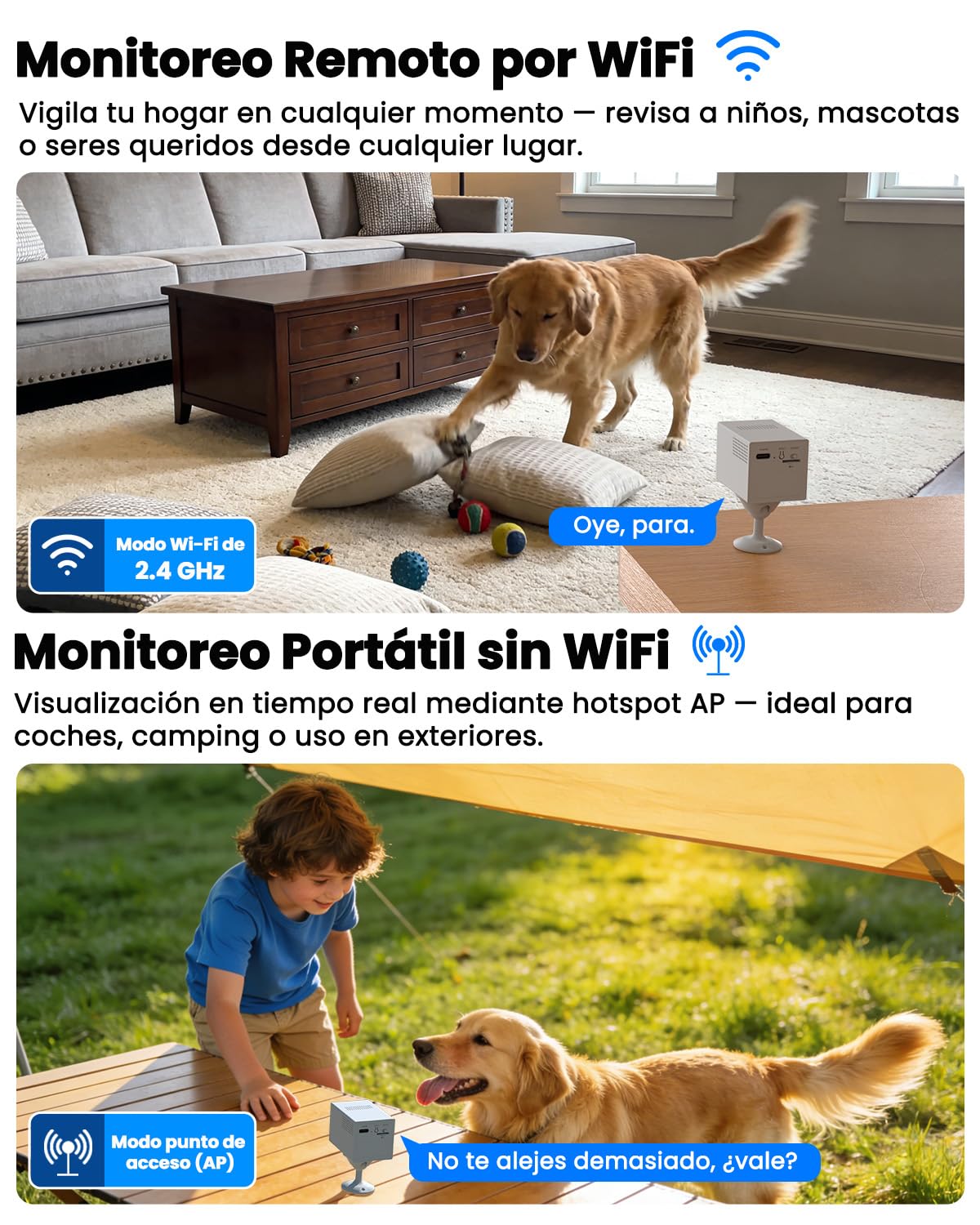 UCOCARE Mini Camara Espia 4K sin Cables, WiFi y Modo Ap sin WiFi | Videovigilancia sin Internet Batería 5200mAh, Visión 160°, Visión Nocturna, Detección Movimiento IA, para Coche, Viajes