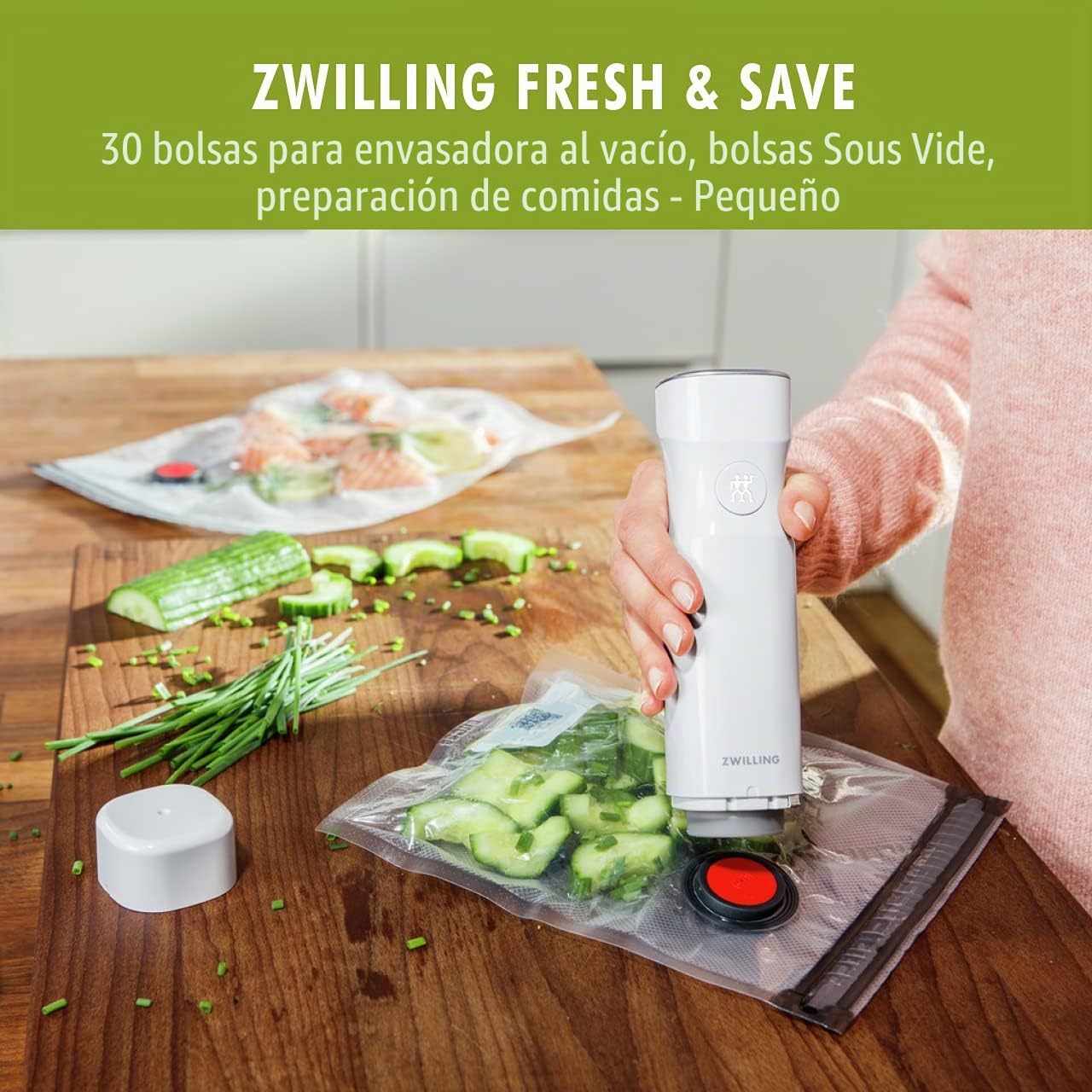 ZWILLING Fresh & Save - Juego de 30 bolsas selladoras al vacío para alimentos, 1/2 galón, bolsa Sous Vide, bolsa reutilizable para almacenamiento de alimentos para preparación de comidas, bolsas
