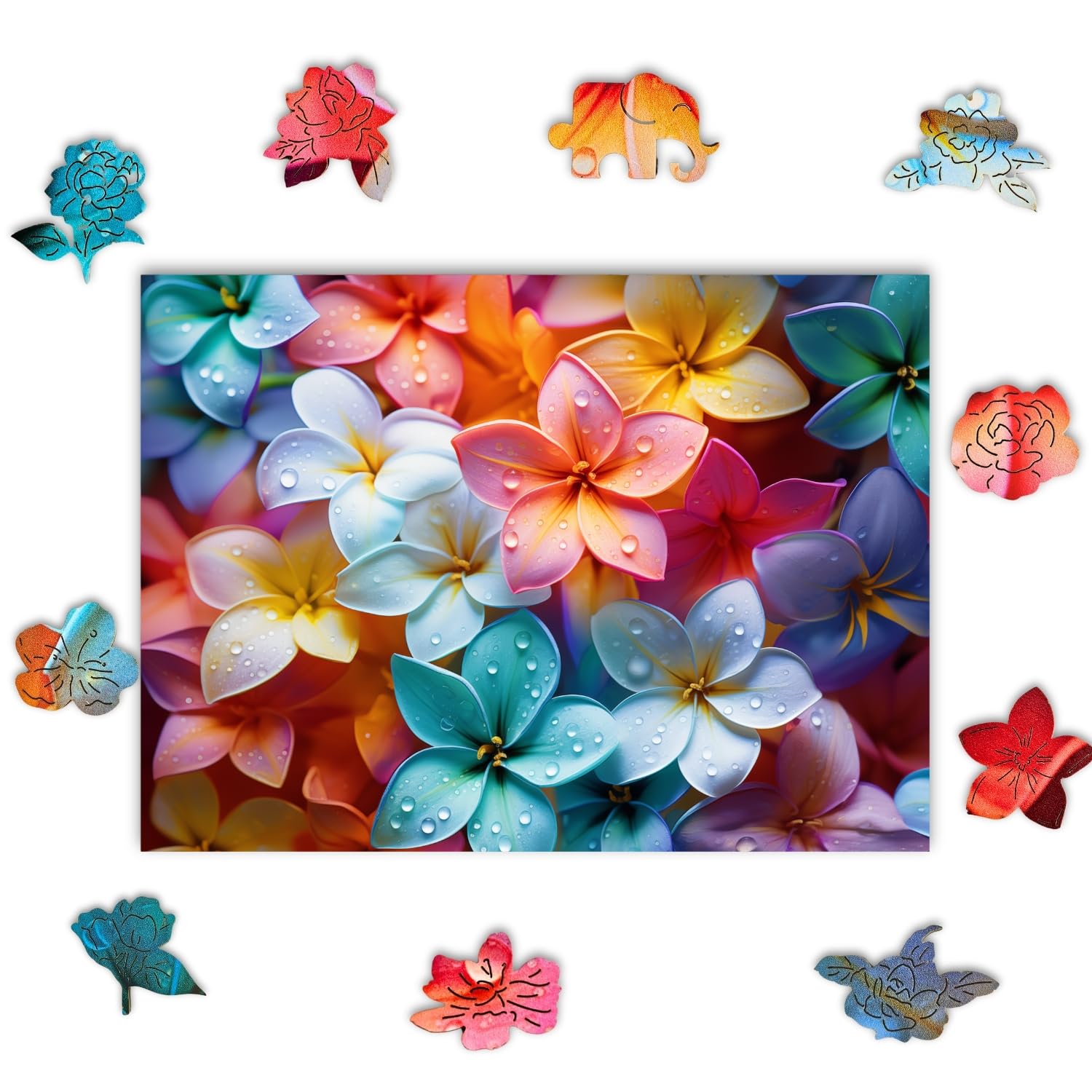 Wooden Puzzles for Adults, 300 Pieces Premium Wooden Jigsaw Puzzle with Rainbow Jasmine Design, 5 mm Thick Laser‑Cut Wood, Colorful Artistic Puzzle,