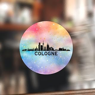Germany Cologne Skyline Stickers Black City Skyline Silhouette Vinyl Round Stickers Label Skyline in Watercolor Art Labels Stickers for Office School Classroom Family 3inch 100PCS