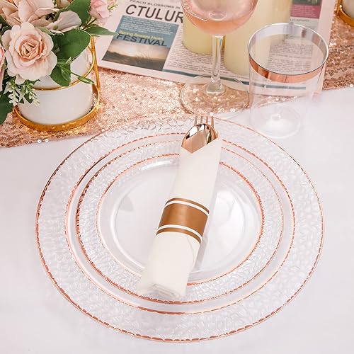 Miniatura 4 de Liacere 350 platos de plástico color oro rosa, platos desechables de rosa transparente, 50 invitados, incluyen 50 platos llanos, 50 platos de