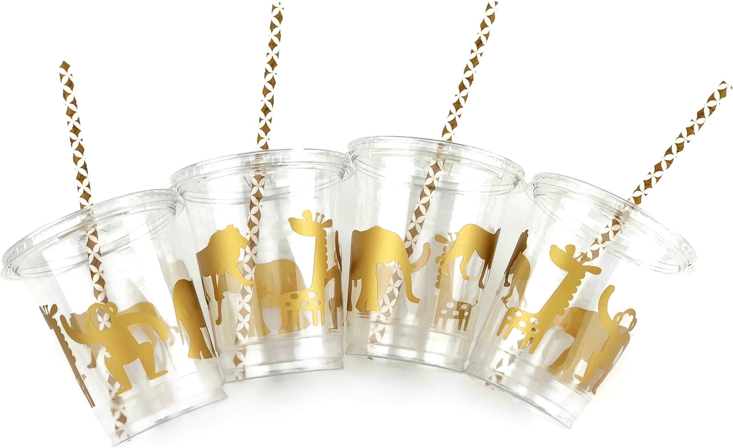 Gold Safari Party Disposable Cups (12 Set) Jungle Birthday or Baby Shower