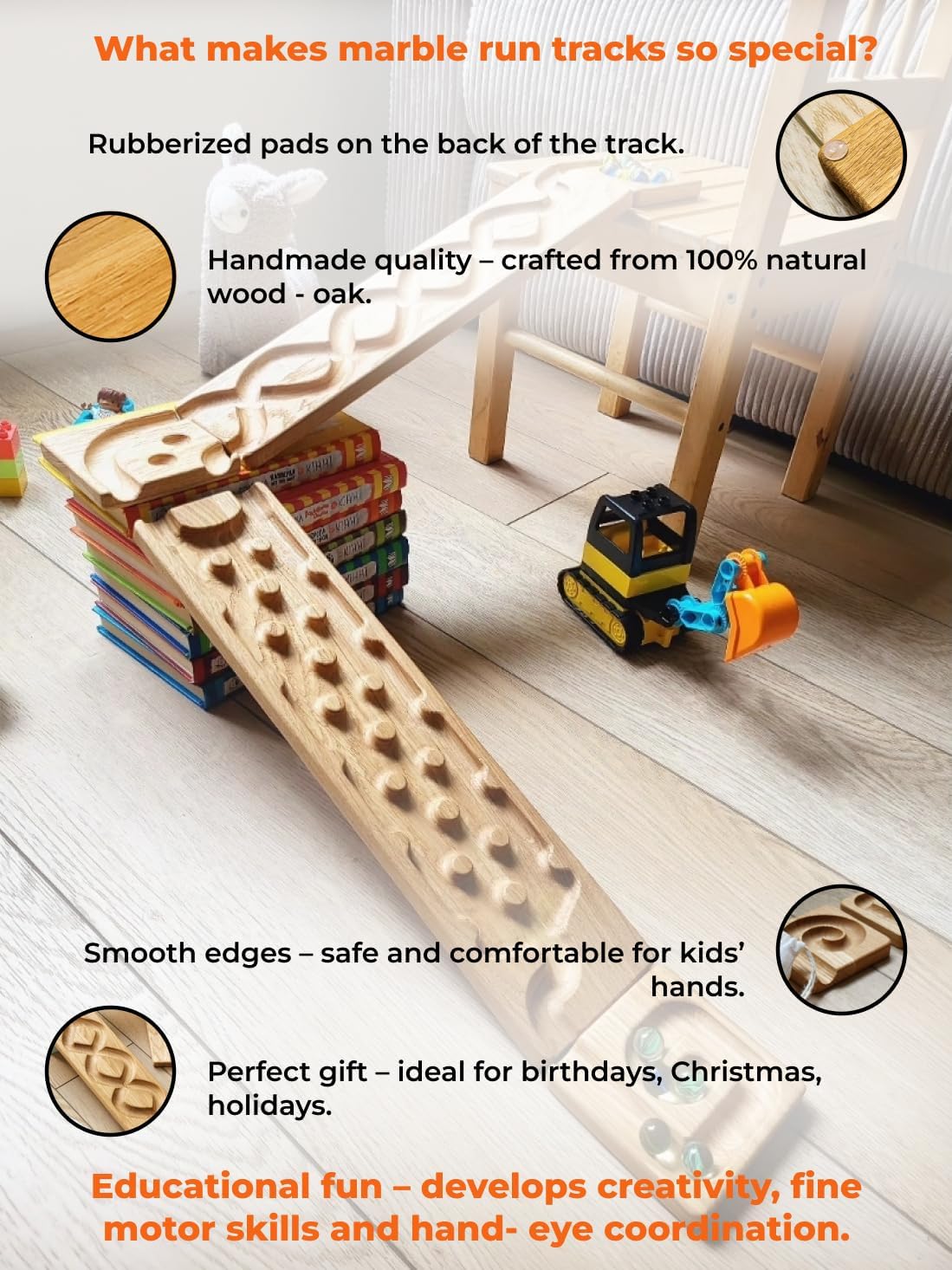 Wooden Marble Run Track Set of 2 Whirlpol+Rocks Race Machine Set Wooden Maze Board Ball Run Montessori STEM Toy Gift for Kids Wave Course Winding Roller Track Game